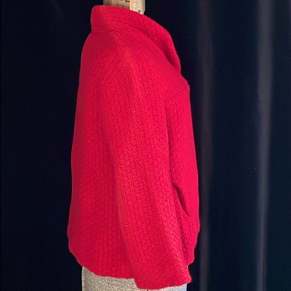 FREE PEOPLE 100% LAMBSWOOL CROPPED RED 3/4 SLEEVE JACKET - L - NWT ! ❤️🎄 - Picture 8 of 12